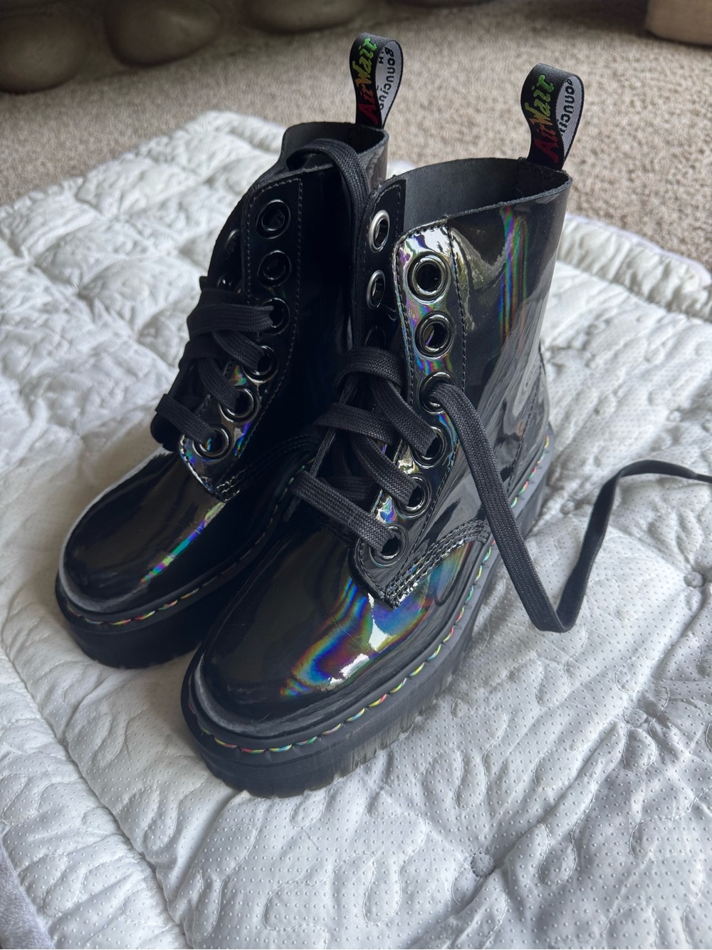 Dr. Martens Black Holographic Platform Combat Boots- limited edition Molly boot - Picture 2 of 10